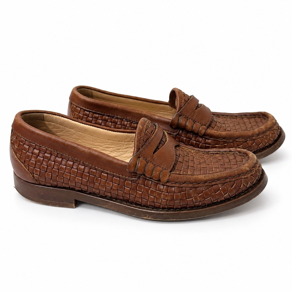 J.Crew Loafers Womens 5 Brown Woven Leather Penny Flats Shoes Slip On Casual